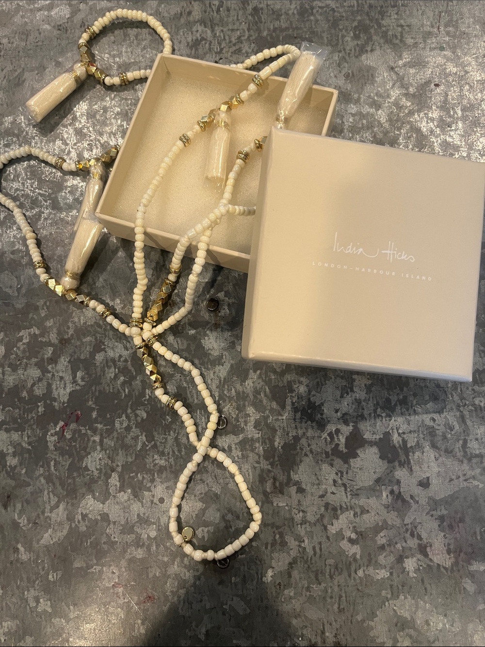 India Hicks Cream and Gold Beaded Tassel Necklace